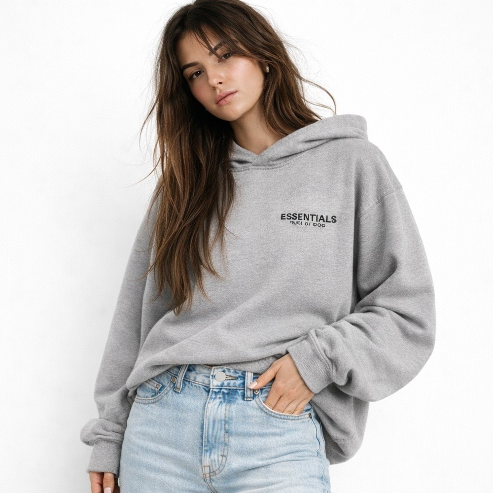 Fear of God ESSENTIALS Heather Gray Logo Hoodie Sz L